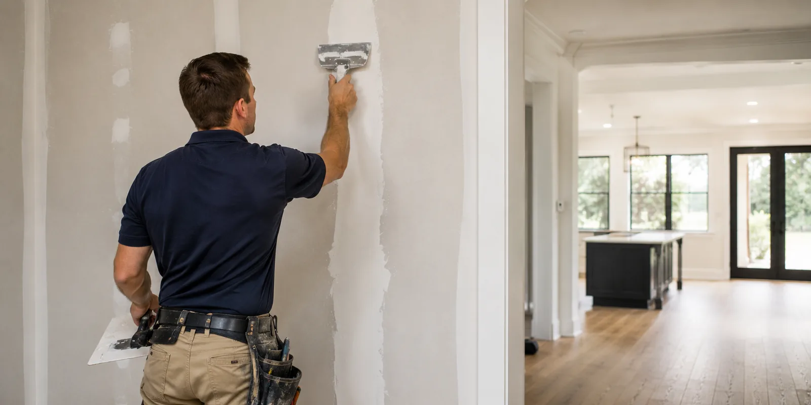 Hired Hands pro patching and finishing drywall inside an Austin home