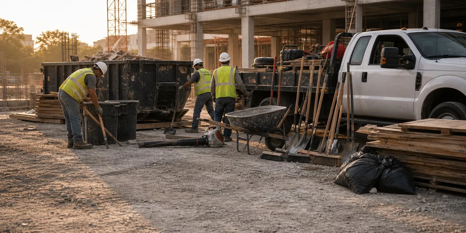 Hired Hands crew with truck loading junk for haul off